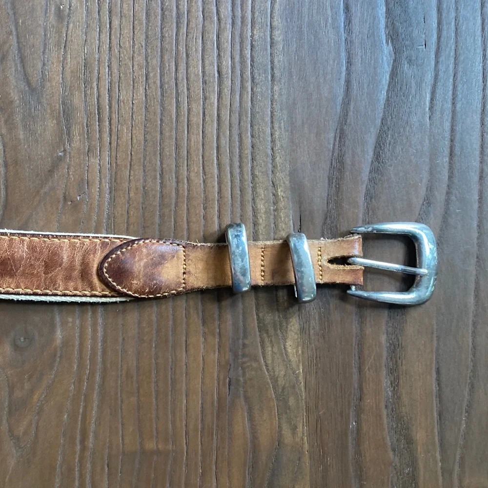 Mens distressed leather embroidered vintage sailfish fishing belt silver tip